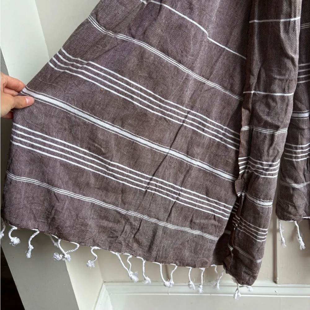 Amazon boho brown striped light weight beach towel with tassels